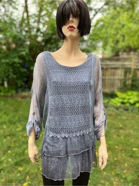 Saks Fifth Avenue Gray Layered Crochet Knit Tunic